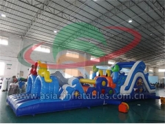 Cartoon Bouncer Kids And Adults Play Inflatable Obstacle Course With Small Slide