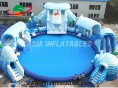 Ice World Inflatable Polar Bear Water Park Paracute Ride & Rocket Ride